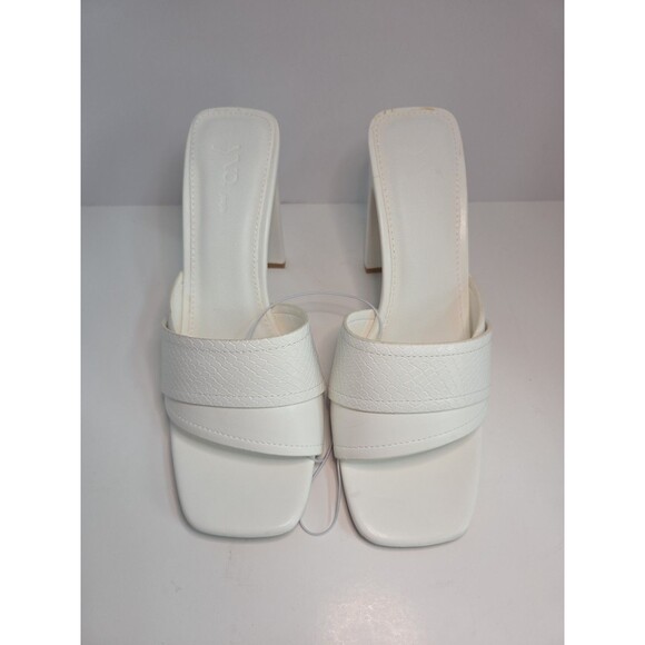 YVO People Open Toe White High heeled Slip On sandal Snakeskin Embossed Sz 8 W - Picture 2 of 9